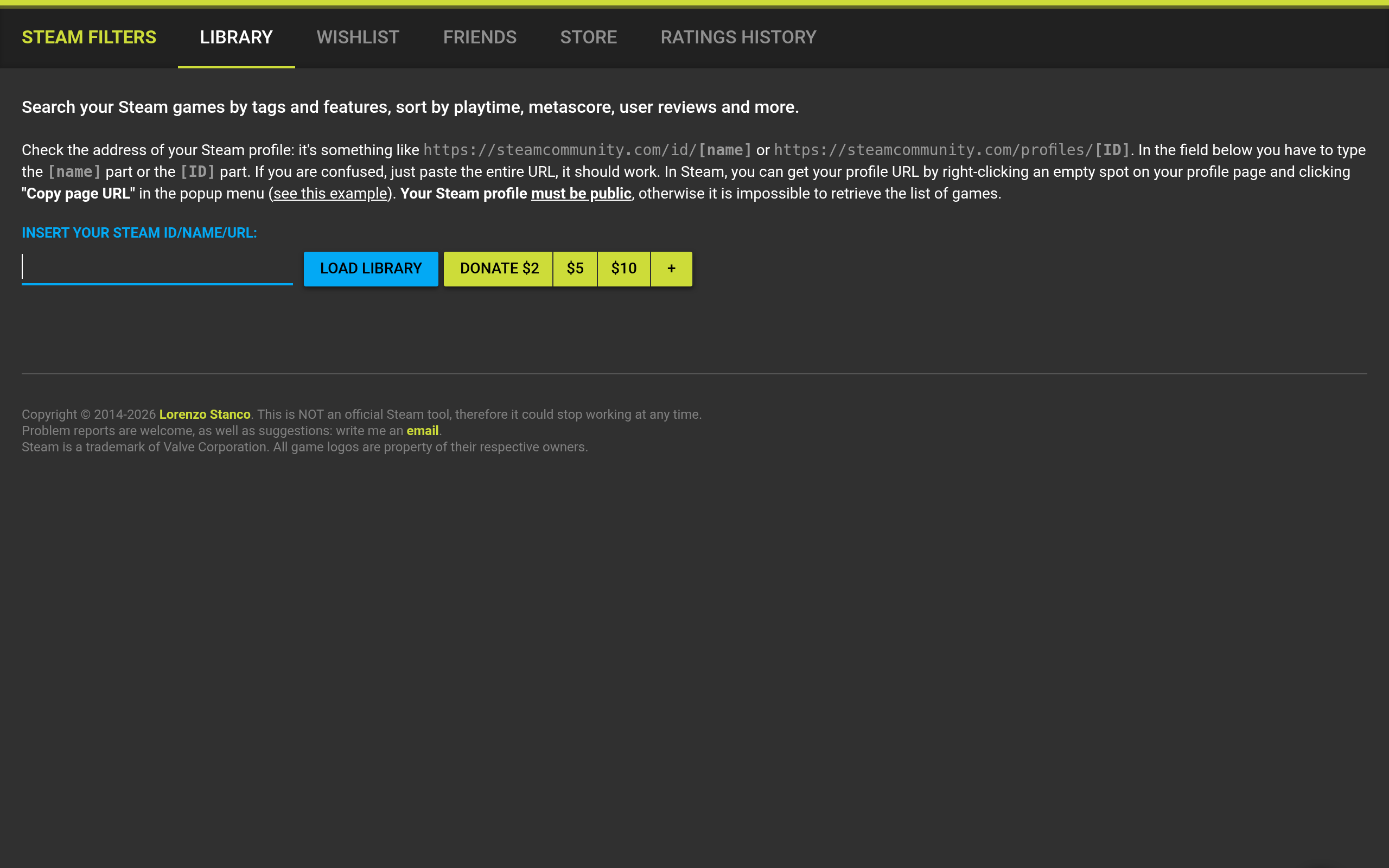 Steam library filters