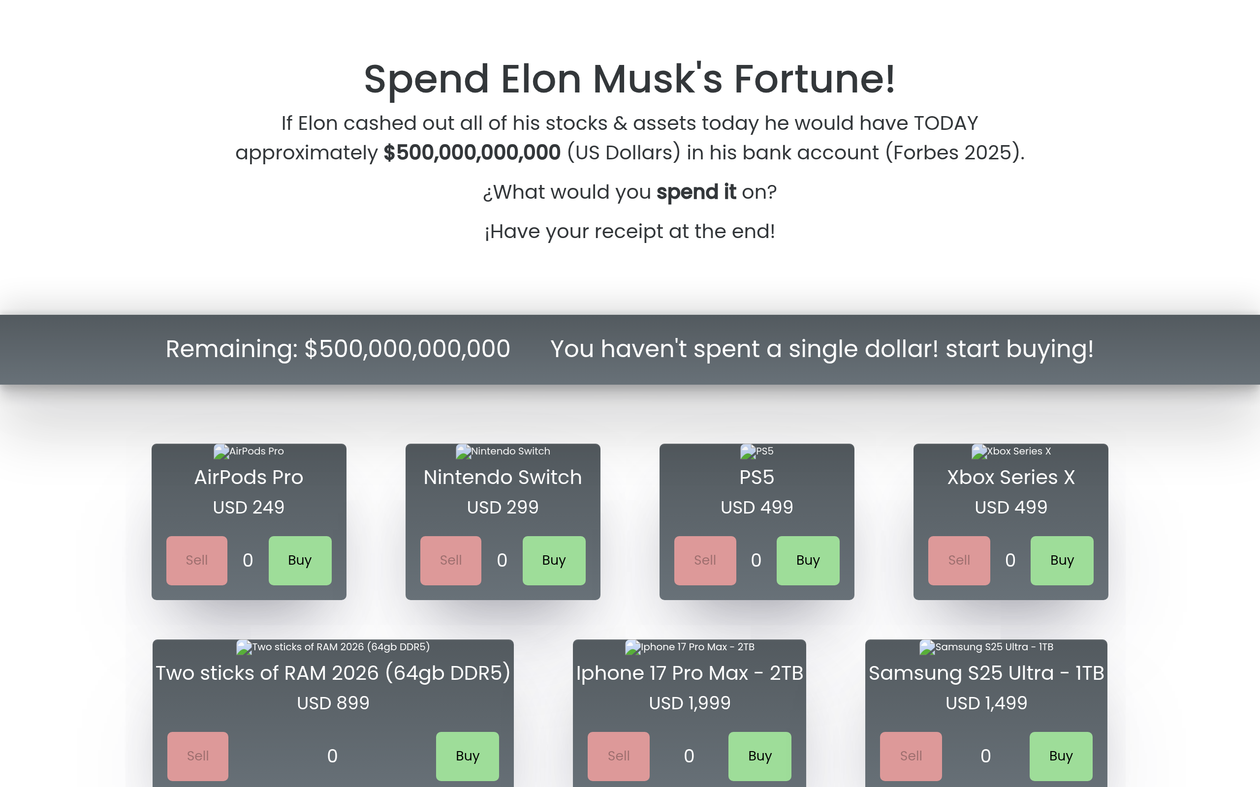 Spend Elon’s Fortune - Billionaire Spending Simulator