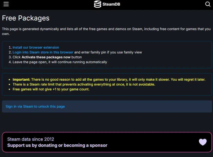 SteamDB Free Packages