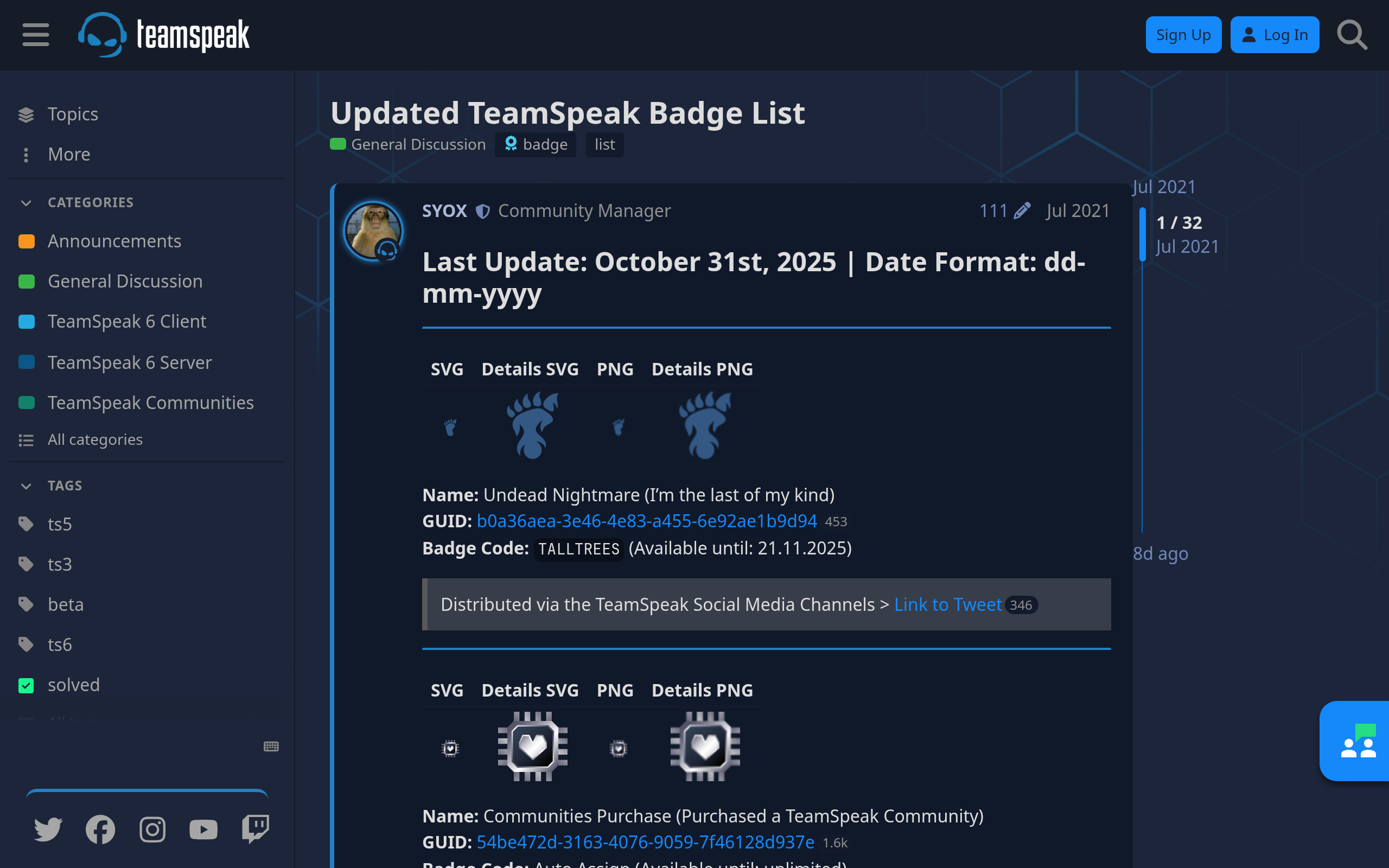 TeamSpeak Badge List - Community Badge Codes & Rewards